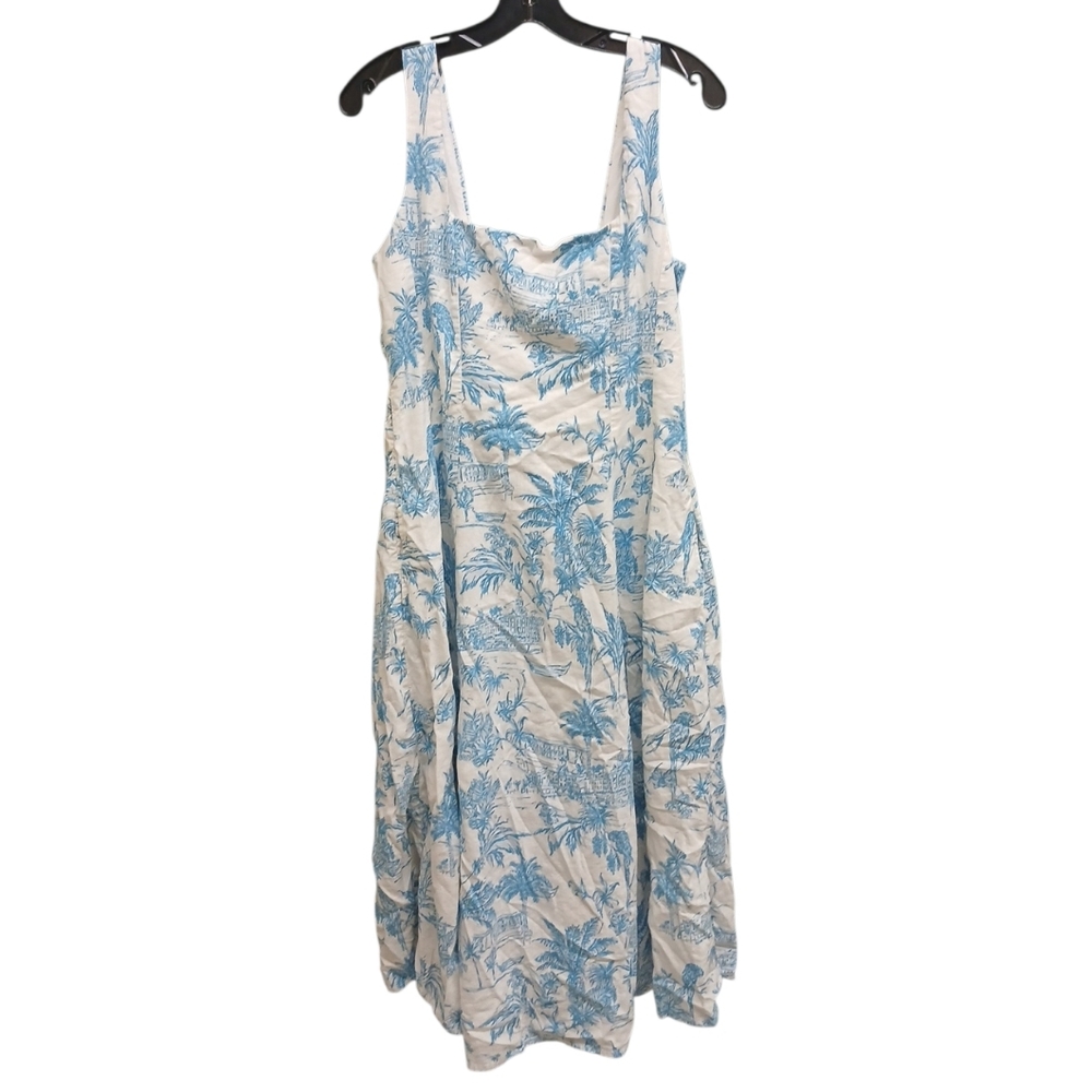 Joie Linen Blend Blue and White Floral Tropical Print Sleeveless Dress Size 12